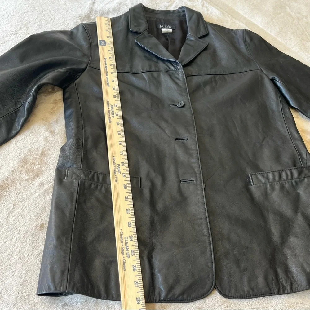 J. Crew Black Leather Car Coat Men's M Button-Up Collar Pockets Lightly Lined